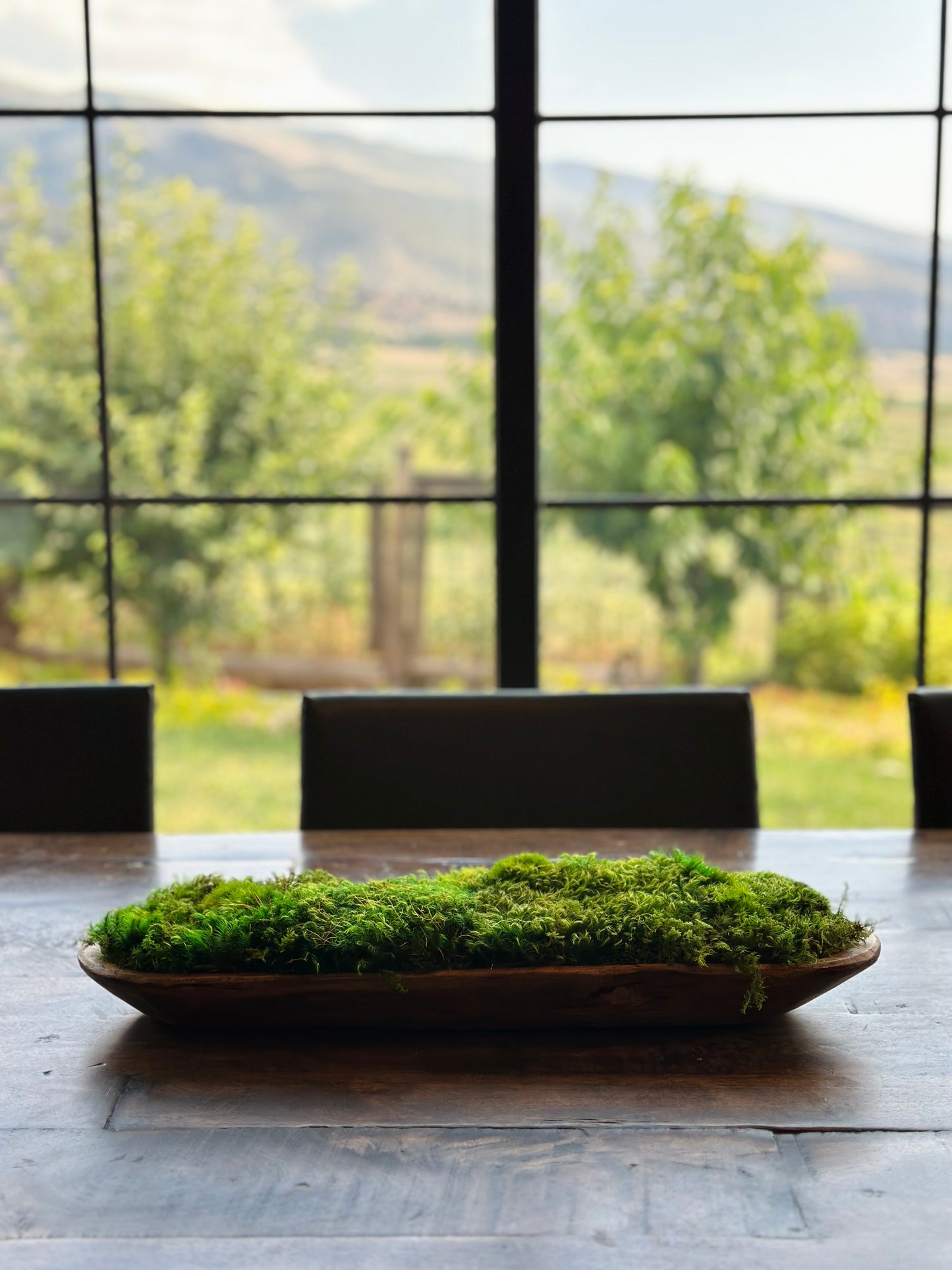 Moss Dough Bowl, Centerpiece for Dining Table, Preserved Moss, 19" Wooden Bowl, Housewarming Gift, Table Decor, Rustic Wood, Client Gift