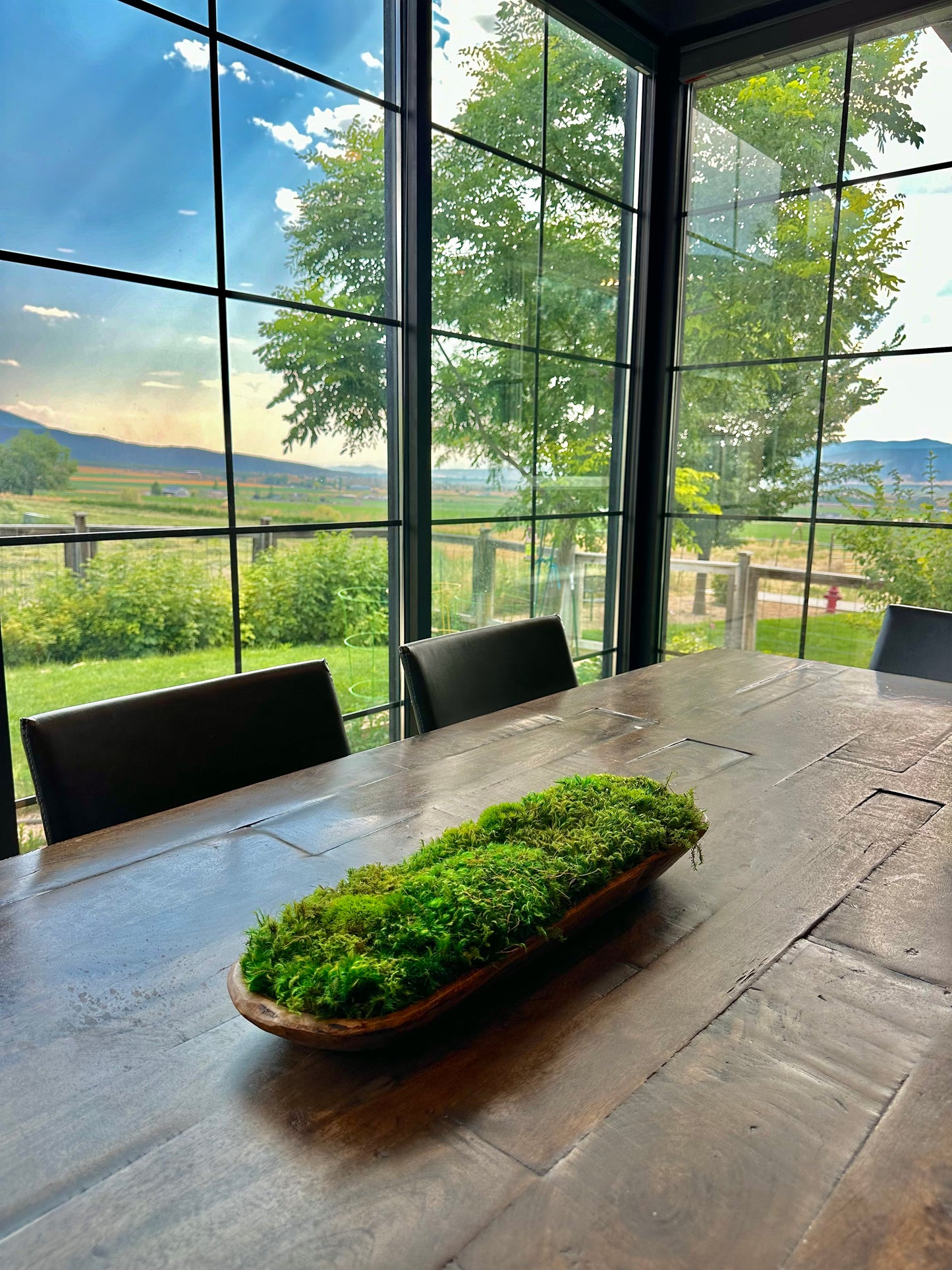 Moss Dough Bowl, Centerpiece for Dining Table, Preserved Moss, 19" Wooden Bowl, Housewarming Gift, Table Decor, Rustic Wood, Client Gift