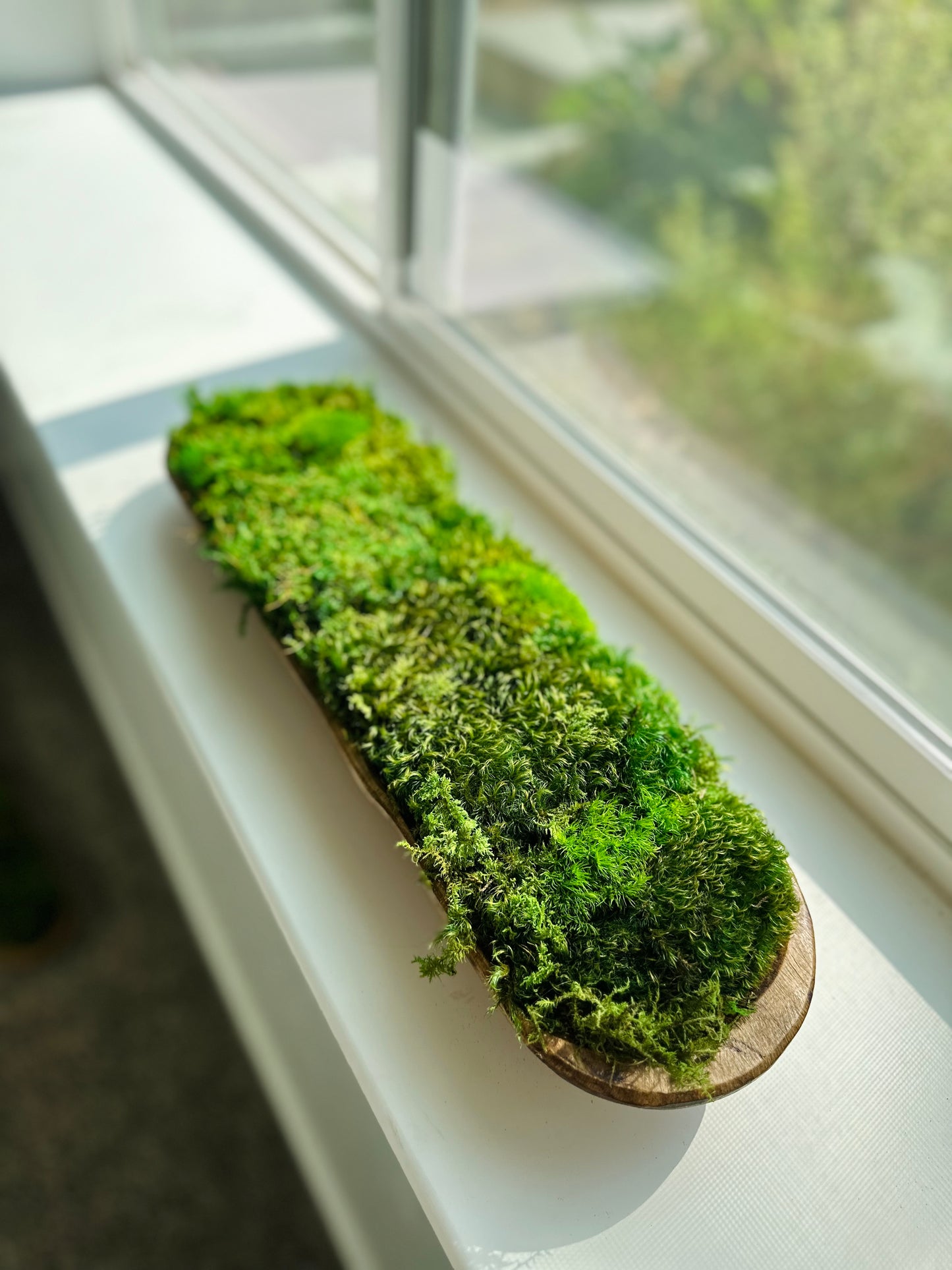 Moss Dough Bowl, Centerpiece for Dining Table, Preserved Moss, 19" Wooden Bowl, Housewarming Gift, Table Decor, Rustic Wood, Client Gift