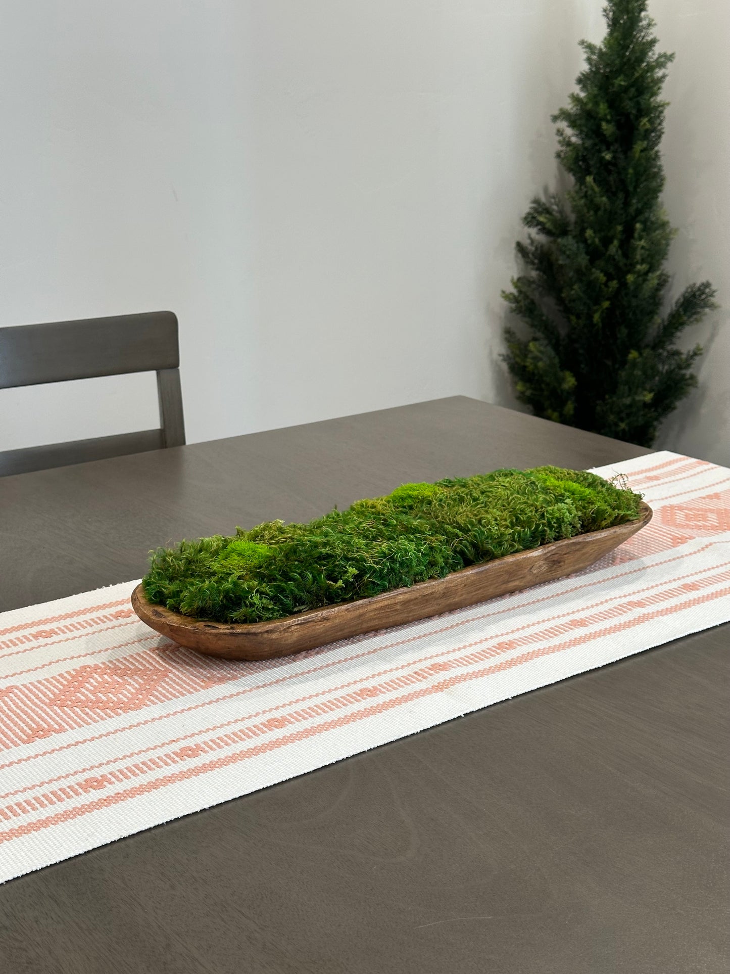 Moss Dough Bowl, Centerpiece for Dining Table, Preserved Moss, 19" Wooden Bowl, Housewarming Gift, Table Decor, Rustic Wood, Client Gift