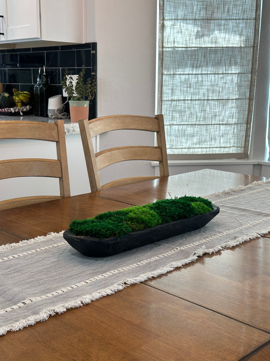 Rustic Black Moss Dough Bowl, Centerpiece for Dining Table, Preserved Moss, 19" Wooden Bowl, Housewarming Gift, Table Decor, Client Gift