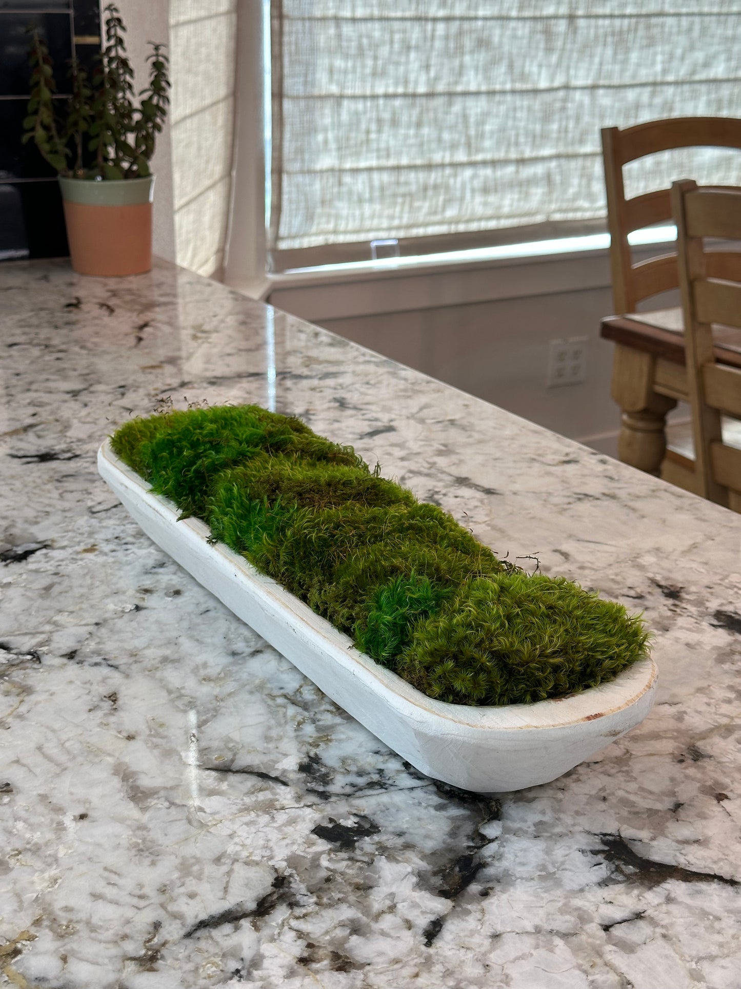 Rustic White Moss Dough Bowl, Centerpiece for Dining Table, Preserved Moss, 19" Wooden Bowl, Housewarming Gift, Table Decor, Client Gift