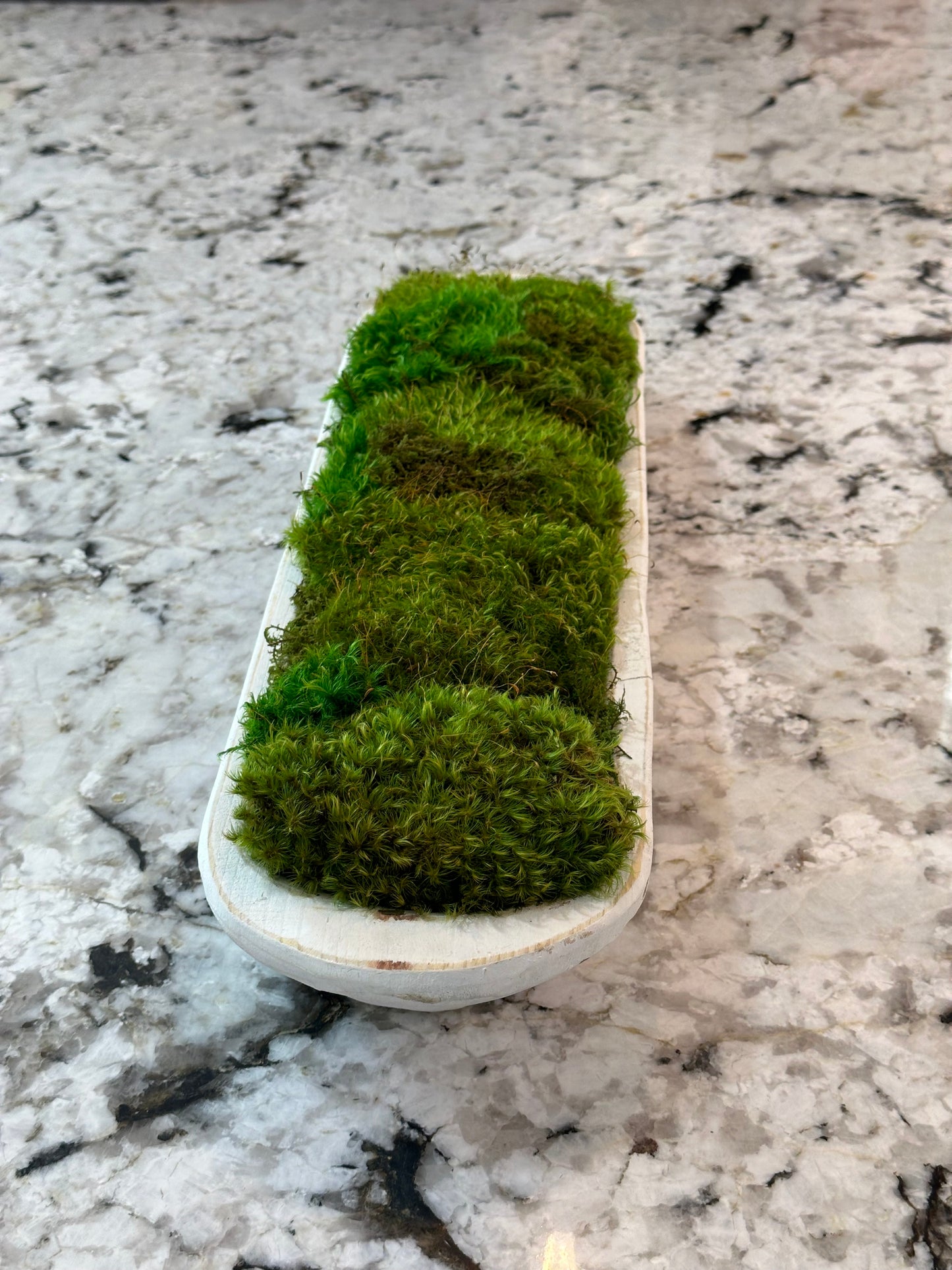 Rustic White Moss Dough Bowl, Centerpiece for Dining Table, Preserved Moss, 19" Wooden Bowl, Housewarming Gift, Table Decor, Client Gift