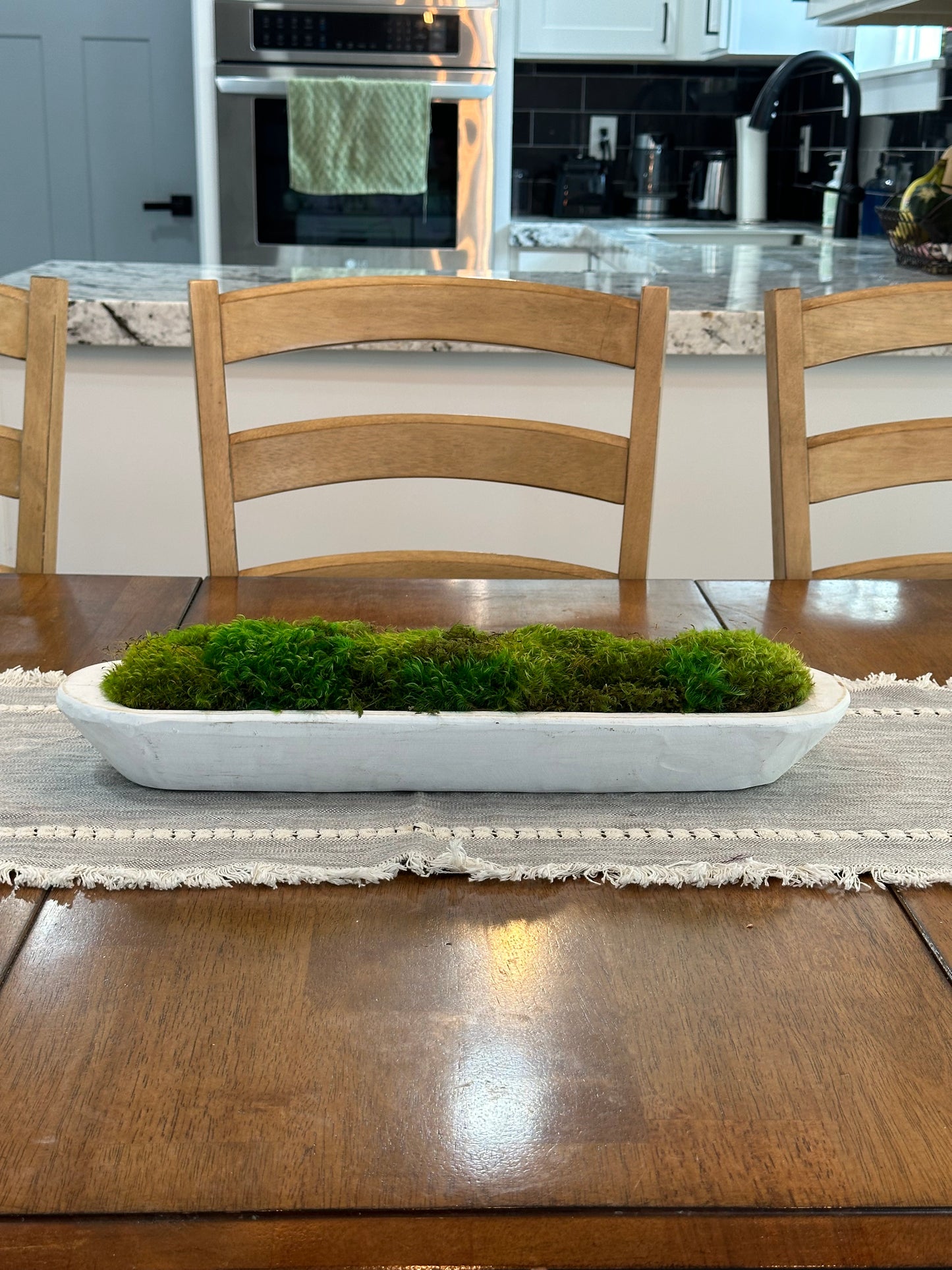 Rustic White Moss Dough Bowl, Centerpiece for Dining Table, Preserved Moss, 19" Wooden Bowl, Housewarming Gift, Table Decor, Client Gift