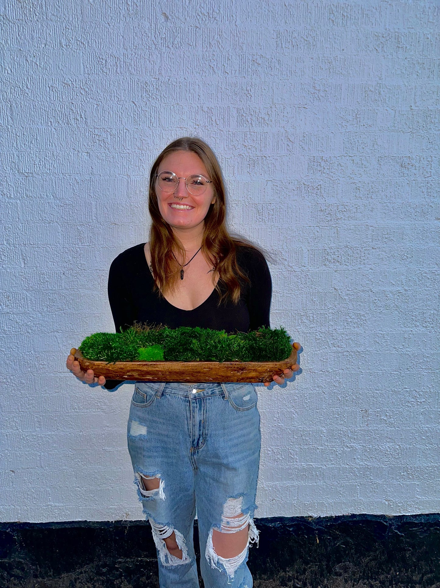 Moss Dough Bowl, Centerpiece for Dining Table, Preserved Moss, 19" Wooden Bowl, Housewarming Gift, Table Decor, Rustic Wood, Client Gift